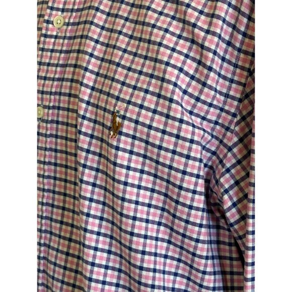 Men's Ralph Lauren Brand Button-Down Shirt 100% Cotton Pink Plaid Size XL - Picture 14 of 16